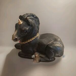 Black Foal Unicorn / Windstone Editions Pena 1990 Gold Plated Horn Ruby Necklace